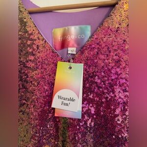 Authentic new Fringe + Co. purple holographic v-neck sequin dress size Large